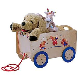 Dida - Houten kar met wielen voor voorwerpen en kinderspeelgoed. Decoratie: muzikerende dieren.