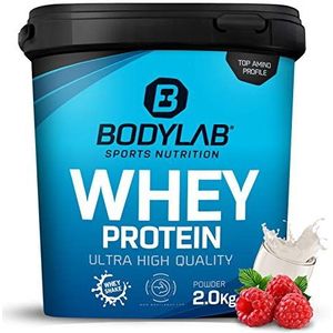 Bodylab24 Eiwitpoeder Whey Protein Framboos-Yoghurt 2kg, eiwitshake voor krachttraining en fitness, Whey poeder kan spieropbouw ondersteunen, Hoogwaardig eiwitpoeder met 80% eiwit, Aspartaamvrij