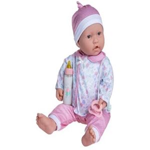 JC Toys - La babypop 51 cm met zacht en wasbaar lichaam, magische fles en fopspeen, roze en wit, bloemenpatroon, ontworpen in Spanje, 2 jaar