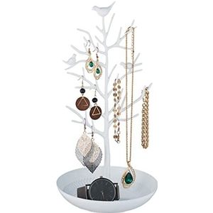 Relaxdays sieradenboom, juwelenhouder voor kettingen, oorringen en armbanden, HxBxD: 30x16x15 cm, wit