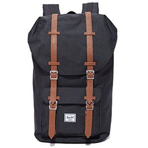 Herschel Little America Mid Volume, uniseks tas voor volwassenen, Black/Tan synthetisch leer rugzak (zwart) - 10014