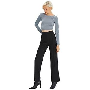Trendyol Vrouwen zwarte hoge taille ribben gestikte broek shorts, Zwart, 60