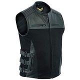Leatherick Heren SWAT tactische stijl denim en topnerf buffelleer biker gilet met pistoolzakken en geperforeerde zakpanelen