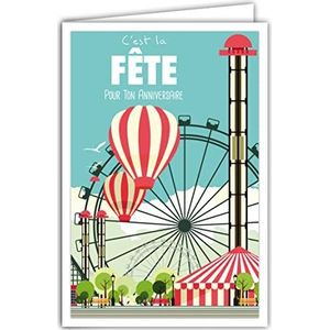 Afie 69-4325 Verjaardagskaart met envelop, mini-poster in het formaat 17 x 11,5 cm, feest, grote fiets, paviljoen, heteluchtballon, aantrekkelijk rooster, retro, vintage