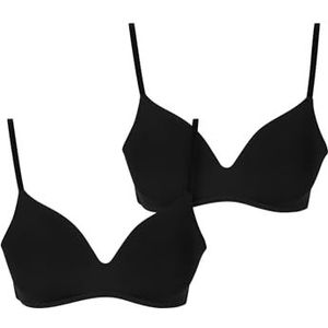 Urban Classics Basic Padded Bra Damesbeha, 2-pack, gevoerde beha met verstelbare bandjes, naadloos, verpakking van 2 stuks, zwart + zwart., 85C