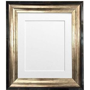 FRAMES BY POST Firenza Antiek Verontruste Zwarte en Gouden Fotolijst Plastic Glas met Witte Mount A4 voor Beeldgrootte 9 ""x6