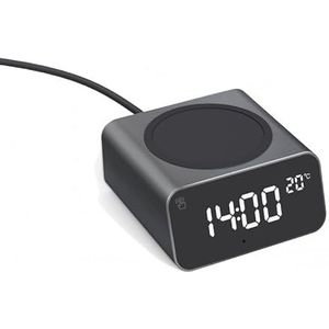 Xoopar - Digitale wekker met snelle inductielader 15W met thermometer - Gemaakt van aluminium - Gerecycled plastic Compatibel met Recente Smartphones - REDDI Opladen Zwart