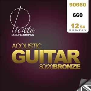 Picato 90660 80/20 Brons Ronde Wond 12-54 Akoestische gitaar snaren, Set van 6 stuks