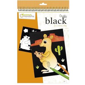 Avenue Mandarine GY158C Kleurboek met spiraalbinding, zwarte achtergrond om kleuren te accentueren, 24 pagina's om in te kleuren (12 ontwerpen x 2) papier 160 g, dieren, vanaf 3 jaar
