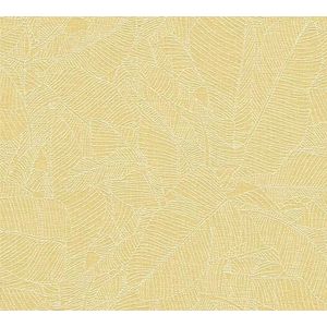 A.S. Création Vliesbehang linnen stijl behang met bladeren patroon 10,05 m x 0,53 m geel wit Made in Germany 366333 36633-3