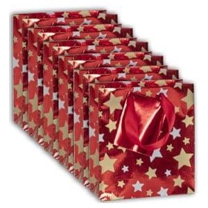 Clairefontaine 212901Cpack – een set van 5 kleine premium geschenkzakjes – formaat – 12 x 4,5 x 13,5 cm – 170 g – motief: sterren op rode achtergrond – ideaal voor: parfum, boek, zakje,