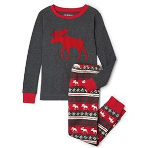 Little Blue House van Hatley TSUWIMO223 heren pyjamatop, grijs (kinderpyjama met lange mouwen - Moose Fair Isle 020), klein (fabrieksmaat: 3 jaar), Pyjama met lange mouwen voor kinderen - Moose Fair