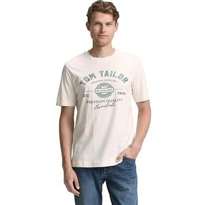 TOM TAILOR Heren T-shirt met logo-print van katoen, 10348 - Gardenia White, XXL