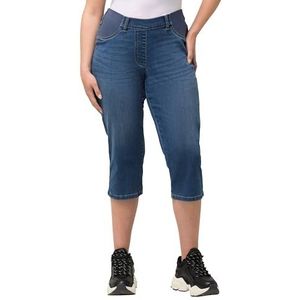 Ulla Popken, Dames, grote maten, capri-jeans met elastische band, Sienna, blauw, 48