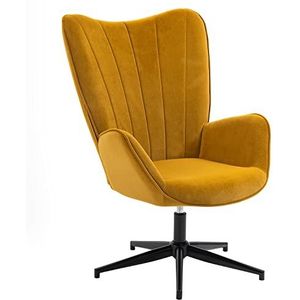 MEUBLE COSY Scandinavische fauteuil, draaistoel, voor kantoor, woonkamer, slaapkamer, met stoffen bekleding van gevoerde armleuningen, metaal, geel, 68 x 87 x 99 cm