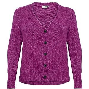 Kaffe Curve Plus-Size gebreide jas voor dames, gemêleerd gebreid, V-hals, knoopsluiting, Fuchsia Red Melange