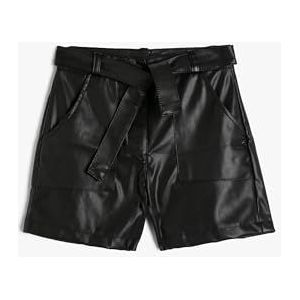 Koton Girls's Faux Leather Belt Detail Shorts, zwart (999), 11-12 Jaar