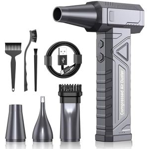 Elektrische stofventilator, persluchtspray voor reiniging van pc, 200.000 tpm, 4 versnellingen instelbare mini-blazer met accu, luchtblazer voor toetsenbord, huis, outdoor, auto, W18, zilver