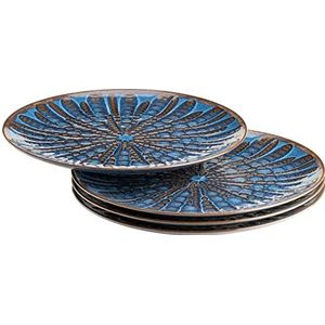 MÄSER 935075 Aquamarine, 4 grote borden met spannend glazuur, decoratieve borden van keramiek in een set van 4, ook ideaal als pizzabord en serveerbord, aardewerk, blauw