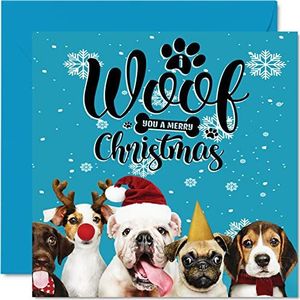 Hond kerstkaarten voor vrouwen mannen - Doggy Christmas - Happy Xmas Kerstkaart voor het hele gezin mama papa zus broer neef oom tante, 145 mm x 145 mm Single Pet Christmas Wenskaarten Gift