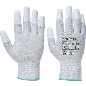 Portwest A198 Antistatische PU Vingertop Handschoen, Normaal, Grootte L, Grijs