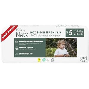 Eco by Naty Baby Luiers - Plantaardige milieuvriendelijke luiers, zeer geschikt voor de gevoelige babyhuid en helpt doorlekken voorkomen (Maat 5, 80 Stuks)