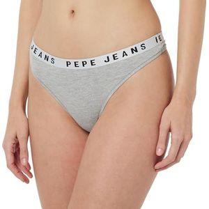 Pepe Jeans Dames Logo String Bikini Stijl Ondergoed, Grijs Marl, L, Grijs Marl, L