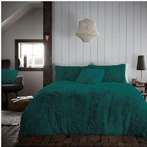 GC GAVENO CAVAILIA Super zachte teddy dekbedovertrek eenpersoons, pluizige fleece beddengoed sets, knuffelwarm bed set met kussensloop, groen