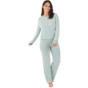 TRAMAS+ Winterpyjama voor dames, angorina pyjama voor dames, shirt met lange mouwen en lange broek met verstelbare warme taille, set voor dames, Groen, M