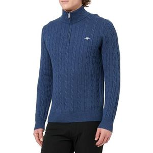 GANT Heren Cotton Cable Half Zip Pullover, Dark Jeansblue Melange, S