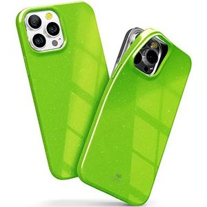 Goospery Pearl Jelly Telefoonhoes, compatibel met iPhone 13 Pro Max, levendige kleur met lichte glans juweeleffecten glitter schittert glans-look slanke, dunne TPU-rubberen achterkant (kalk)
