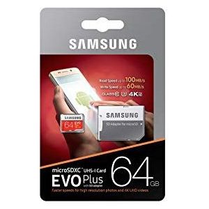 Samsung MB-MC64GA/EU EVO Plus MicroSD Geheugen Kaart Inclusief Adapter, 64GB, Rood/Wit