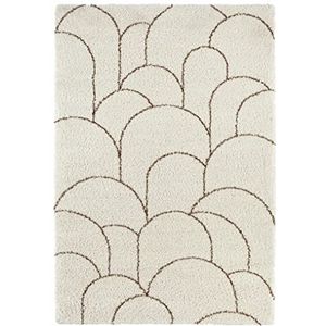 Thane Vloerkleed, hoogpolig, woonkamertapijt, zacht, pluizig, langpolig, shaggy flokati, grafisch patroon voor woonkamer, keuken, hal of slaapkamer, crèmebruin, 160 x 230 cm