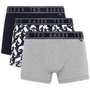 Ted Baker Heren Trunks, katoen, 3-Pack, (TBB02), Marineblauw/Navy Chevron/Heather Grijs, S