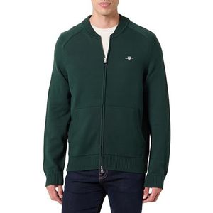 GANT Casual Cotton Zip Bomber Cardigan, Tartan Green, S