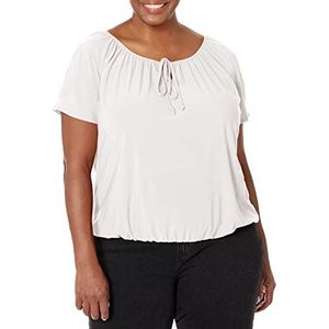 Star Vixen womens Star Vixen Women's Short/Slit Sleeve Keyhole-tie Peasant Top Bubble Hem Blouse, Ivory Solid, Large US