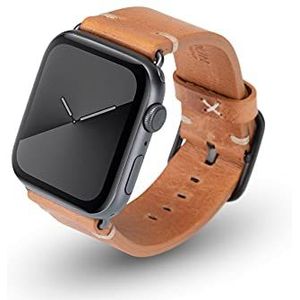 JT Berlin Alex Vintage armband voor Apple Watch 42 mm / 44 mm leren armband [Watch SE, Series 6 / 5 / 4 / 3 / 2 / 1, zacht lederen reserveband, aluminium sluiting] cognac/grijs (maat S/M)