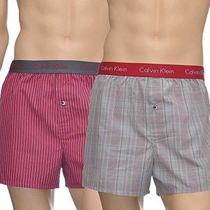 Calvin Klein Onderwear Boxershorts voor heren, Woven, slim fit, verpakking van 2 stuks, meerkleurig (1 Archie Stripe/Ashford Grey App), XL