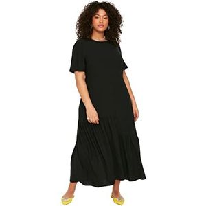 Trendyol Vrouwen Plus Size Maxi Ruche Zoom Oversized Geweven Plus Size Jurk, Zwart, 48 Plus