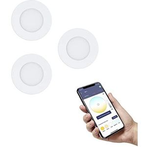 EGLO connect.z Smart Home set van 3 LED badkamer inbouwspots Fueva-Z, Ø 85 mm, ZigBee, app en spraakbesturing, lichtkleur instelbaar, dimbaar, 3 metalen wit, IP44