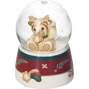 THUN, Boule de Neige met teddybeer rendierjurk van hars, keramiek en glas, kleine versie, kerstwensen, 4,5 cm