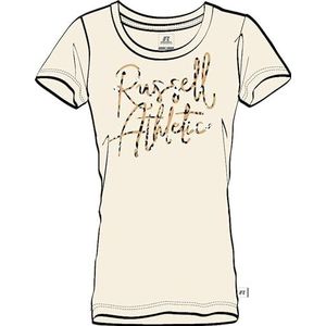 RUSSELL ATHLETIC Dames Scripted-S/S Crewneck Tee T-shirt, Soya, L