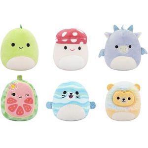 Micromallows SQMM0010 Set van 6 superzachte mini-squishmallows, 6,5 cm pluche figuren, Floyd, Leonard, Noah, Lena, Dane & Cortez