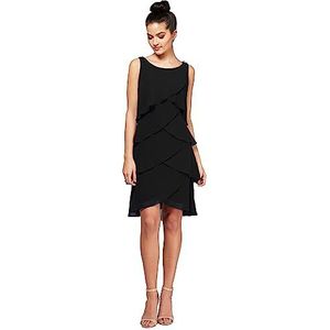 S.L. Fashions Women's Chiffon Tiered Cocktail Dress, Summer, Perfect for Casual & Formal Occasions (Petite and Regular Sizes), Black Tulip, 14