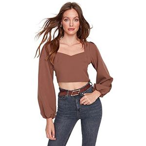 Trendyol Dames Jonge Getailleerde Basic Vierkante Kraag Geweven Blouse, BRON, 64