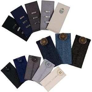 Broekbandverlengingen, 3 verschillende soorten voor broeken, rokken of jeans, met knoopsluiting en haken, 13 stuks