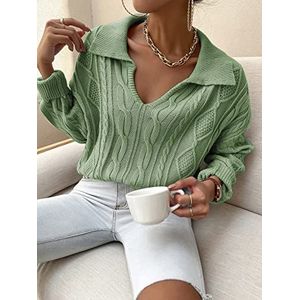 ZOMTOON Dames Sweater - Neck Collared Cable Knit Sweater voor Vrouwen (Kleur: Mint Groen, Maat: Small)