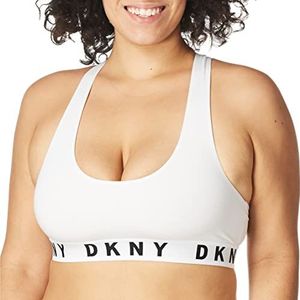 DKNY Dames Cozy Boyfriend Racerback Bralette BH, Wit/Zwart, XL