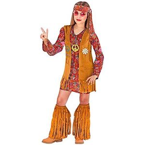Widmann - Kinderkostuum hippie, jurk, vest, hoofdband, laarzen met franjes, bloemenmeisjes, themafeest, carnaval
