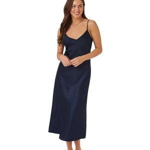 Indigo Sky Samsara Lange Satijnen Chemise Nachthemd, marineblauw, 42-44